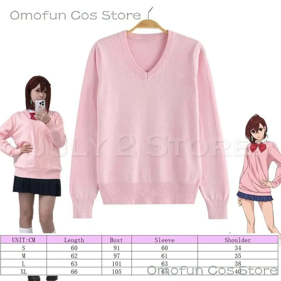 Dandadan Momo Ayase Cosplay Costume Wig Anime School JK Uniform Earrings Pink Sweater Skirt Halloween Party Women Roleplay Sets SS69 20.69 Pink Sweater / XL