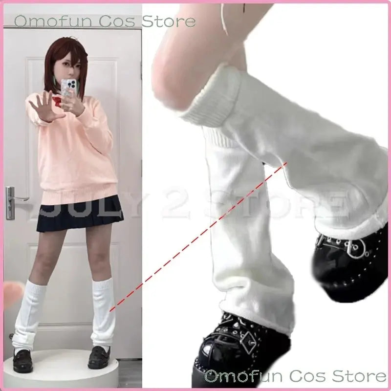 Dandadan Momo Ayase Cosplay Costume Wig Anime School JK Uniform Earrings Pink Sweater Skirt Halloween Party Women Roleplay Sets SS69 11.69 legging / L