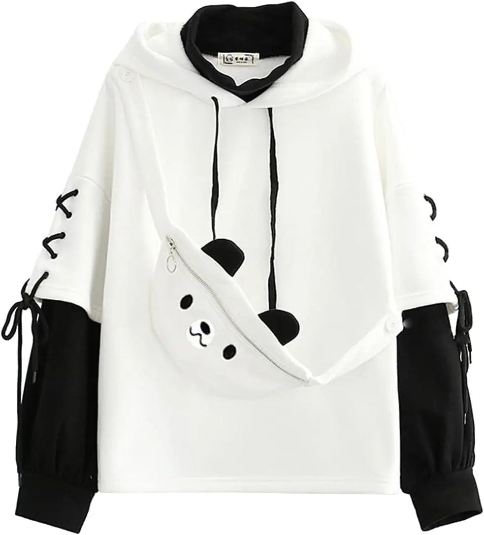 Delle Donne Kawaii Anime Orso Anime Top Falso in Due Pezzi Con Cappuccio Teen Girls Harajuku Style Pullover Felpa - SS69