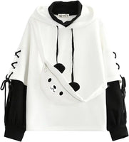 Delle Donne Kawaii Anime Orso Anime Top Falso in Due Pezzi Con Cappuccio Teen Girls Harajuku Style Pullover Felpa - SS69