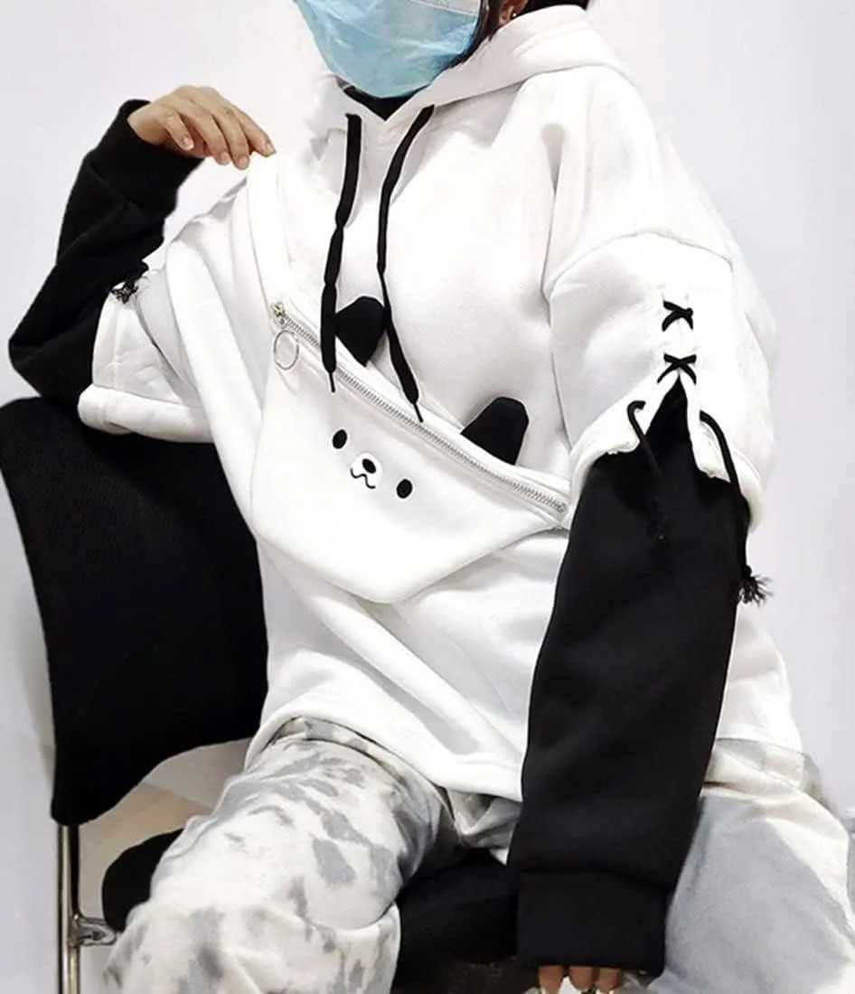 Delle Donne Kawaii Anime Orso Anime Top Falso in Due Pezzi Con Cappuccio Teen Girls Harajuku Style Pullover Felpa - SS69