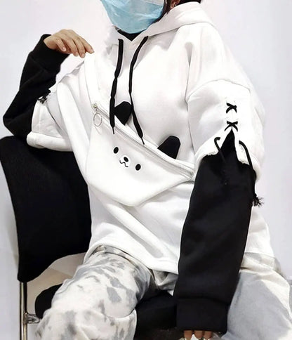 Delle Donne Kawaii Anime Orso Anime Top Falso in Due Pezzi Con Cappuccio Teen Girls Harajuku Style Pullover Felpa - SS69