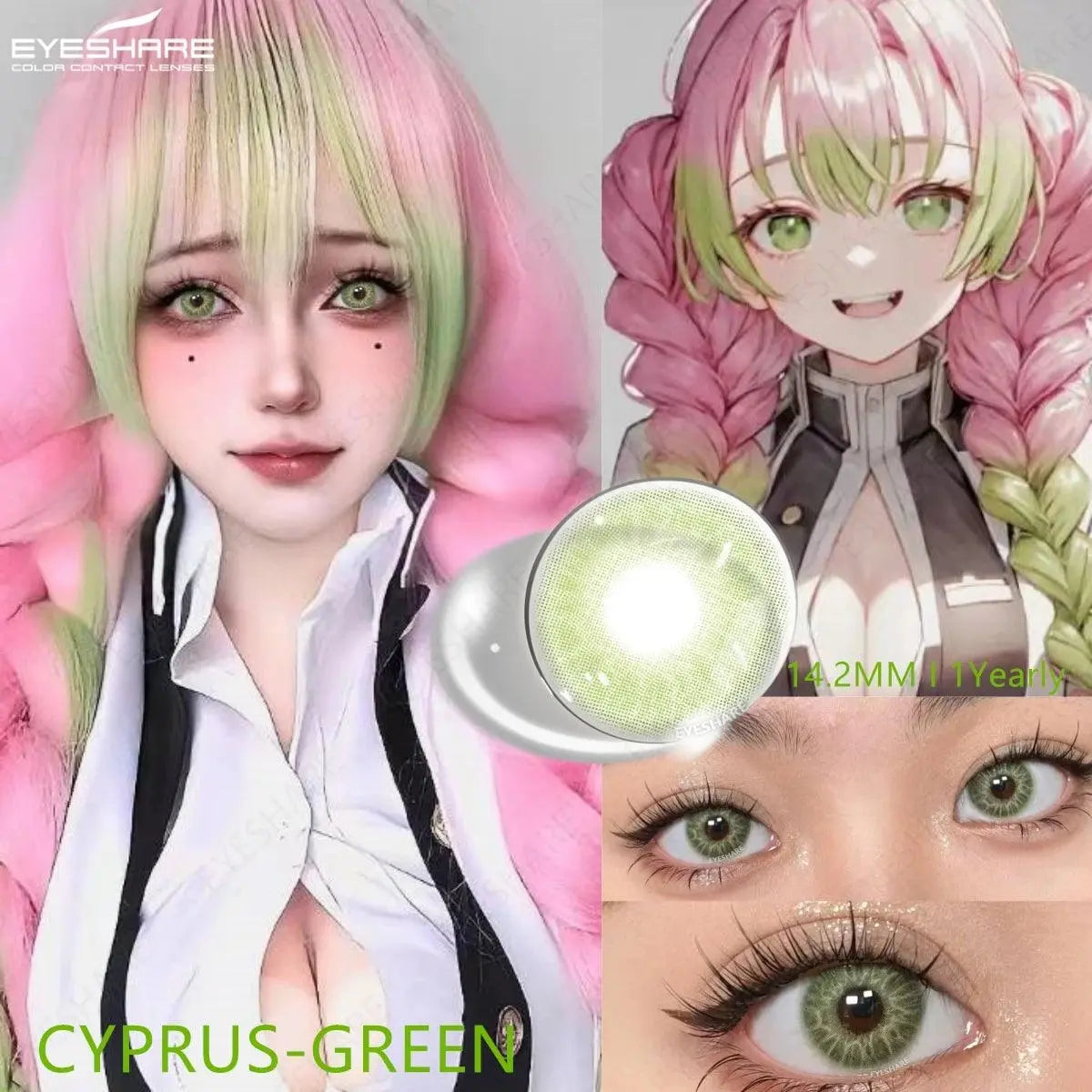 EYESHARE 1pair Cute Cosplay Color Contact Lenses for Eyes Mitsuri Contacts Lenses Green Lens  Anime Lens Hoshino Ai Pupil Lens - SS69