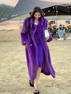 Elegant Environmentally Friendly Faux Fur Coat Autumn Winter New Purple Loose Thick Double Breasted Long Plush Jacket Women Tide SS69