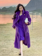 Elegant Environmentally Friendly Faux Fur Coat Autumn Winter New Purple Loose Thick Double Breasted Long Plush Jacket Women Tide SS69