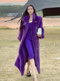 Elegant Environmentally Friendly Faux Fur Coat Autumn Winter New Purple Loose Thick Double Breasted Long Plush Jacket Women Tide SS69