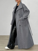 Elegant Solid Color Women's Long Sleeve Coat - Casual Polyester Outerwear with Tie-Waist Detail, Machine Washable, Non-Sheer for Fall/Winter SS69