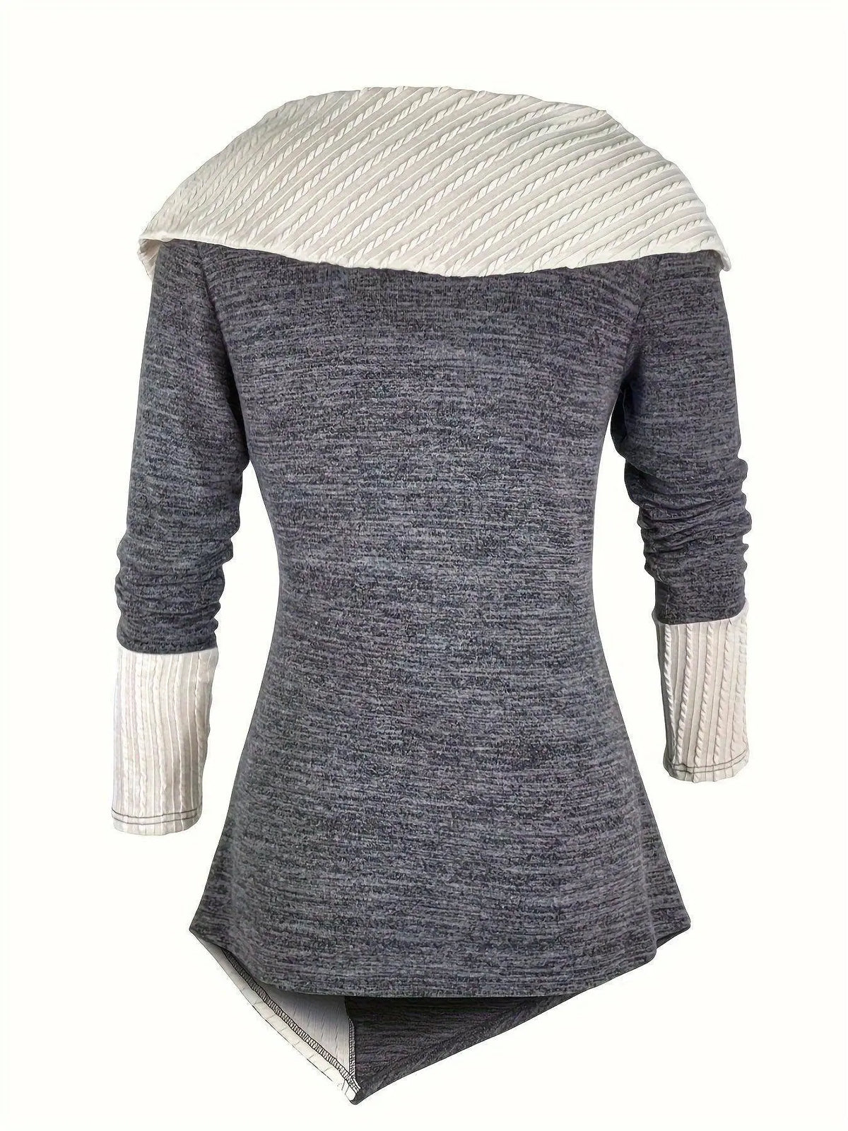 Elegant Women's Long Sleeve Knit Top - Solid Color, Asymmetrical Hem with Button Detail, Stretch Fabric, Machine Washable SS69