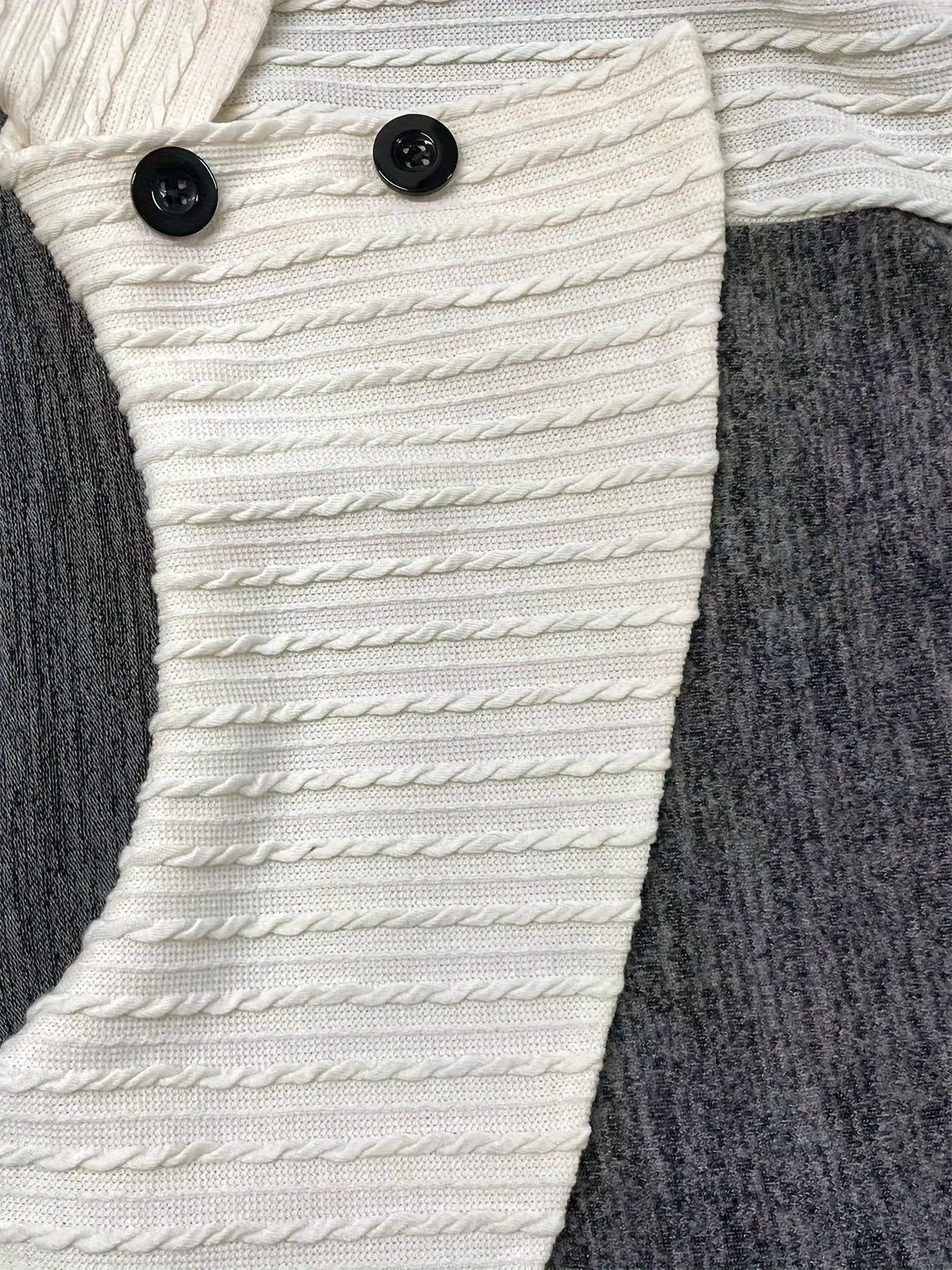 Elegant Women's Long Sleeve Knit Top - Solid Color, Asymmetrical Hem with Button Detail, Stretch Fabric, Machine Washable SS69