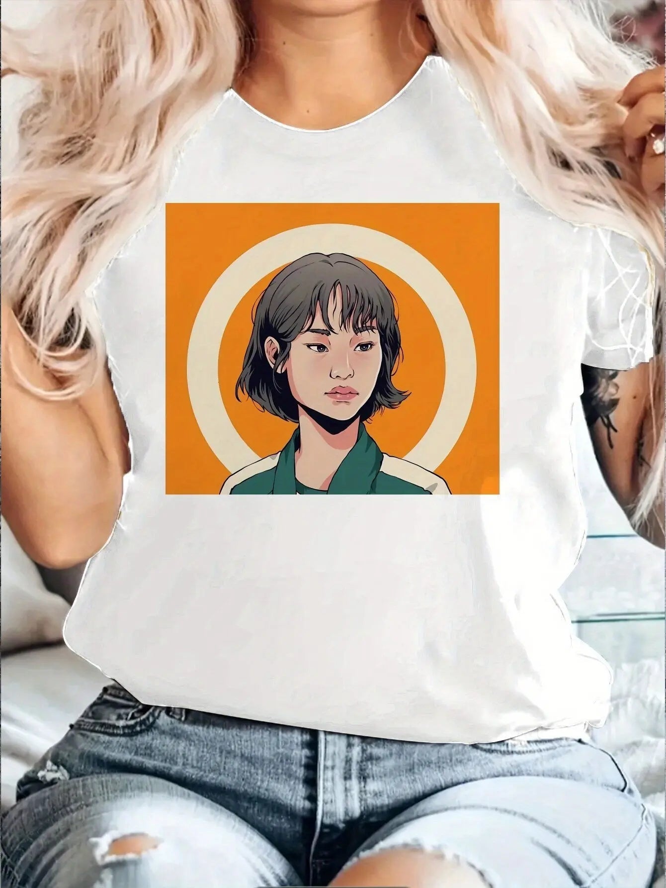 Everyday Comfort | Women's Casual Short Sleeve T-Shirt with Unique Korean Drama Print - Round Neck, Summer Top, Polyester Blend, Lightweight & Breathable Fabric, Perfect for Casual Attire, Ladies T Shirts SS69