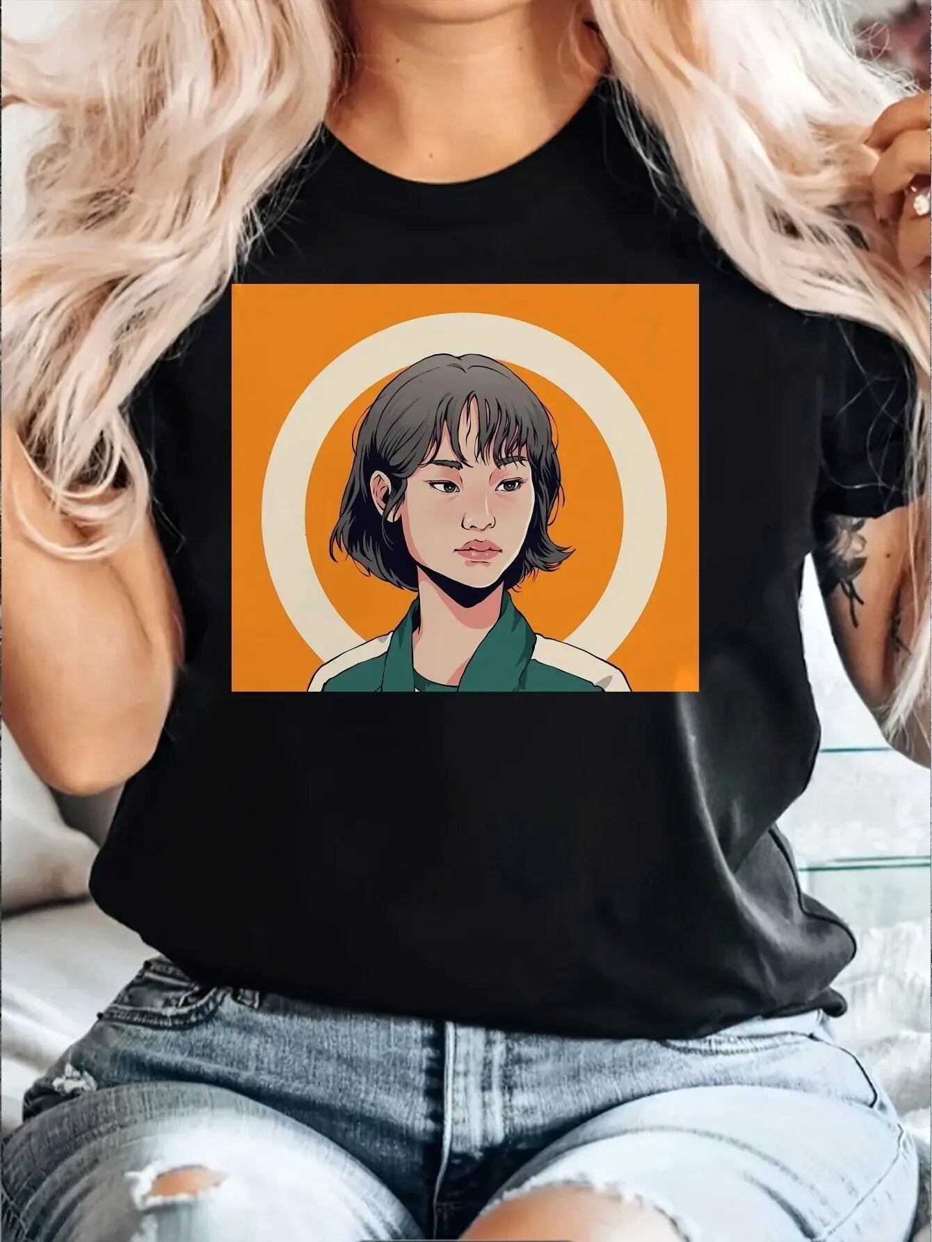 Everyday Comfort | Women's Casual Short Sleeve T-Shirt with Unique Korean Drama Print - Round Neck, Summer Top, Polyester Blend, Lightweight & Breathable Fabric, Perfect for Casual Attire, Ladies T Shirts SS69