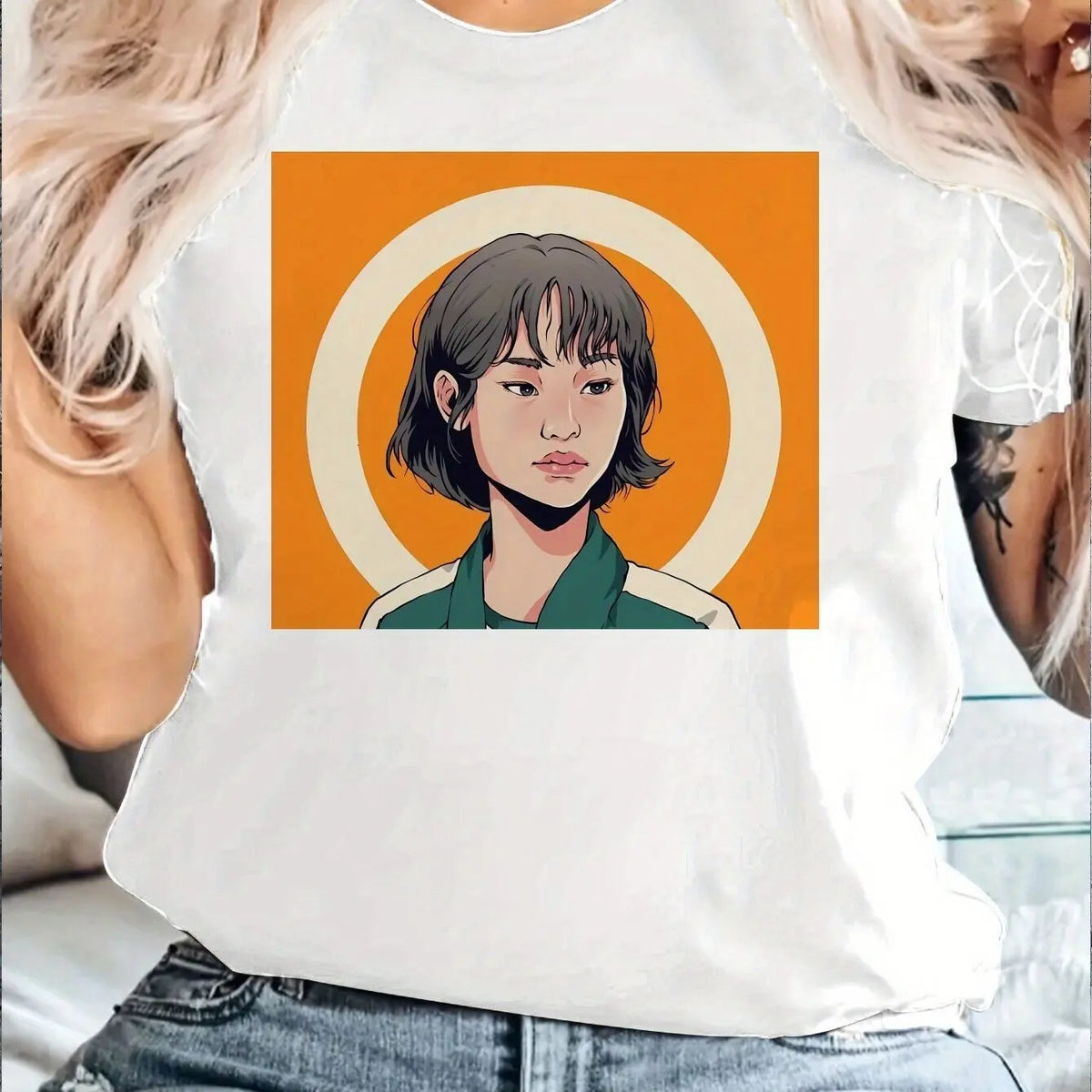 Everyday Comfort | Women's Casual Short Sleeve T-Shirt with Unique Korean Drama Print - Round Neck, Summer Top, Polyester Blend, Lightweight & Breathable Fabric, Perfect for Casual Attire, Ladies T Shirts SS69 11.69 White / XXL