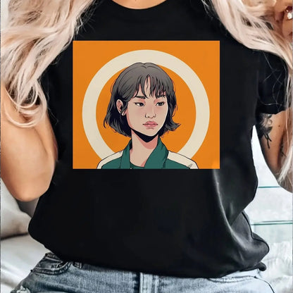 Everyday Comfort | Women's Casual Short Sleeve T-Shirt with Unique Korean Drama Print - Round Neck, Summer Top, Polyester Blend, Lightweight & Breathable Fabric, Perfect for Casual Attire, Ladies T Shirts SS69 11.69 Black / XXL