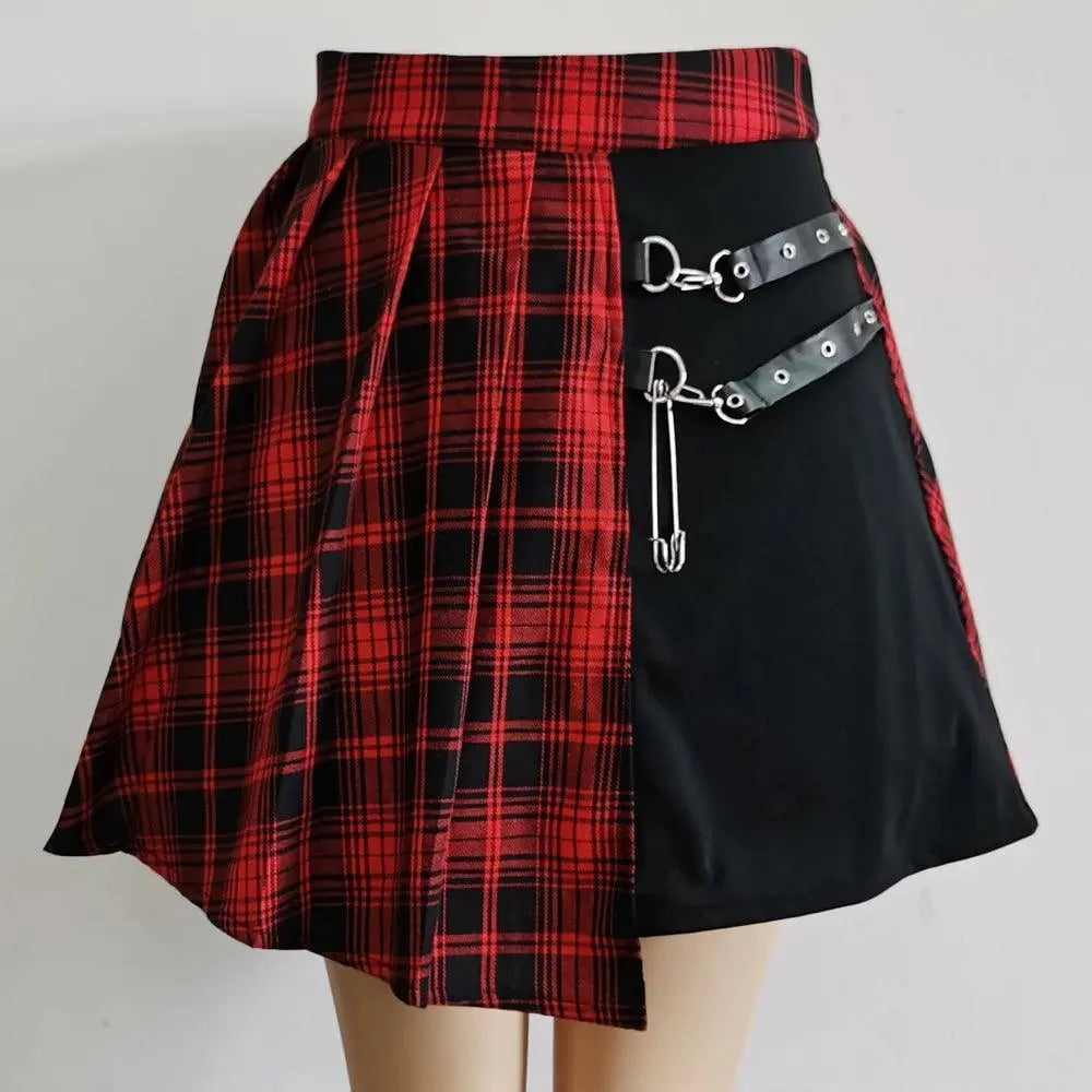 FICHOR Mall Goth Gothic Lace Ruffle Mini Skirts Womens Harajuku Fairy Grunge Pink Plaid Pleated Skirt Japanese Lolita Streetwear - SS69