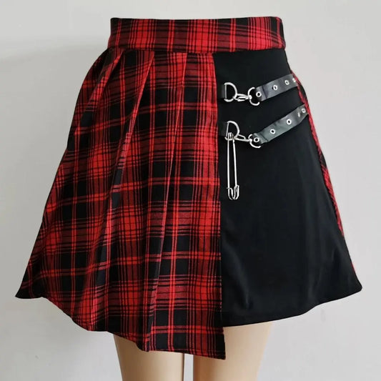 FICHOR Mall Goth Gothic Lace Ruffle Mini Skirts Womens Harajuku Fairy Grunge Pink Plaid Pleated Skirt Japanese Lolita Streetwear - SS69