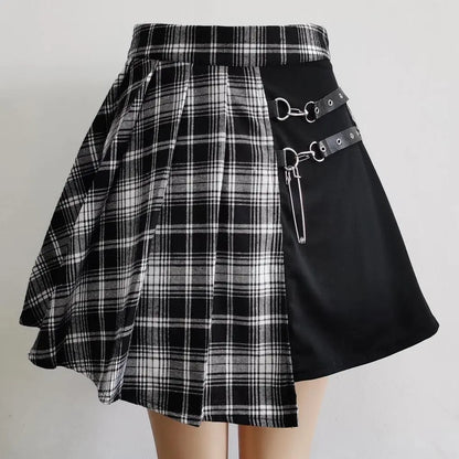 FICHOR Mall Goth Gothic Lace Ruffle Mini Skirts Womens Harajuku Fairy Grunge Pink Plaid Pleated Skirt Japanese Lolita Streetwear - SS69