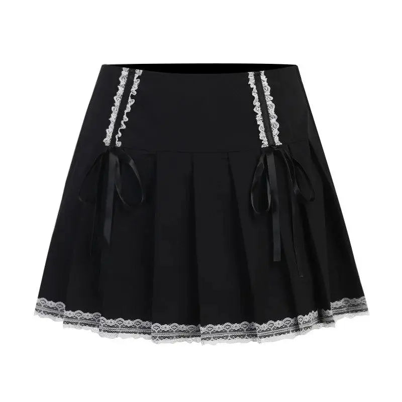FICHOR Mall Goth Gothic Lace Ruffle Mini Skirts Womens Harajuku Fairy Grunge Pink Plaid Pleated Skirt Japanese Lolita Streetwear - SS69