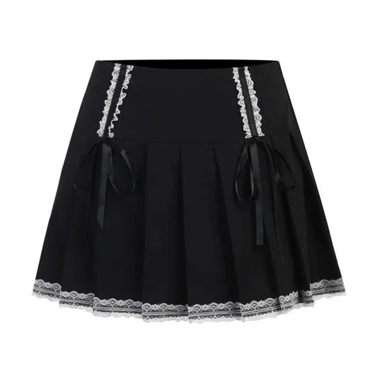 FICHOR Mall Goth Gothic Lace Ruffle Mini Skirts Womens Harajuku Fairy Grunge Pink Plaid Pleated Skirt Japanese Lolita Streetwear - SS69
