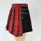 FICHOR Mall Goth Gothic Lace Ruffle Mini Skirts Womens Harajuku Fairy Grunge Pink Plaid Pleated Skirt Japanese Lolita Streetwear - SS69