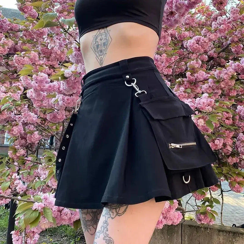 FICHOR Mall Goth Gothic Lace Ruffle Mini Skirts Womens Harajuku Fairy Grunge Pink Plaid Pleated Skirt Japanese Lolita Streetwear - SS69
