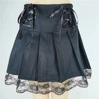 FICHOR Mall Goth Gothic Lace Ruffle Mini Skirts Womens Harajuku Fairy Grunge Pink Plaid Pleated Skirt Japanese Lolita Streetwear - SS69
