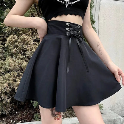 FICHOR Mall Goth Gothic Lace Ruffle Mini Skirts Womens Harajuku Fairy Grunge Pink Plaid Pleated Skirt Japanese Lolita Streetwear - SS69