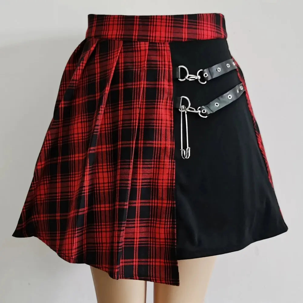 FICHOR Mall Goth Gothic Lace Ruffle Mini Skirts Womens Harajuku Fairy Grunge Pink Plaid Pleated Skirt Japanese Lolita Streetwear SS69