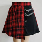 FICHOR Mall Goth Gothic Lace Ruffle Mini Skirts Womens Harajuku Fairy Grunge Pink Plaid Pleated Skirt Japanese Lolita Streetwear - SS69