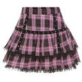FICHOR Mall Goth Gothic Lace Ruffle Mini Skirts Womens Harajuku Fairy Grunge Pink Plaid Pleated Skirt Japanese Lolita Streetwear - SS69