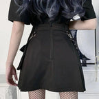 FICHOR Mall Goth Gothic Lace Ruffle Mini Skirts Womens Harajuku Fairy Grunge Pink Plaid Pleated Skirt Japanese Lolita Streetwear - SS69