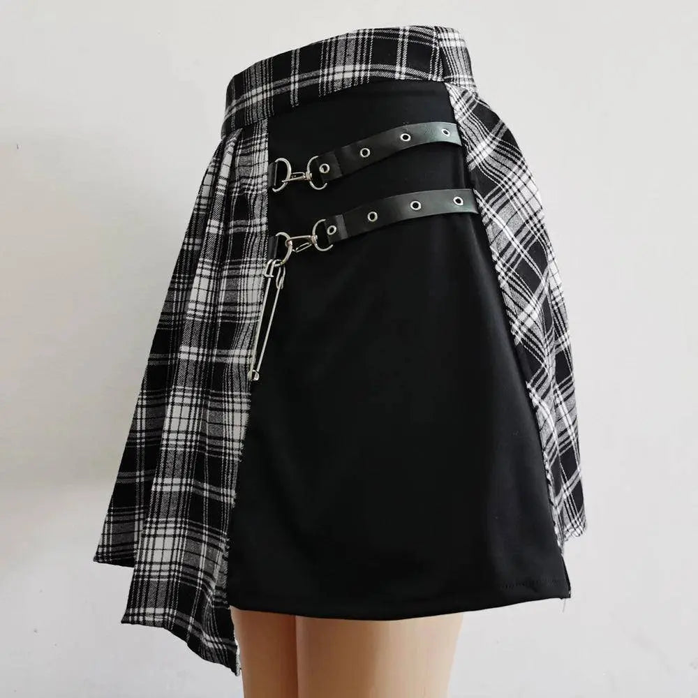 FICHOR Mall Goth Gothic Lace Ruffle Mini Skirts Womens Harajuku Fairy Grunge Pink Plaid Pleated Skirt Japanese Lolita Streetwear - SS69