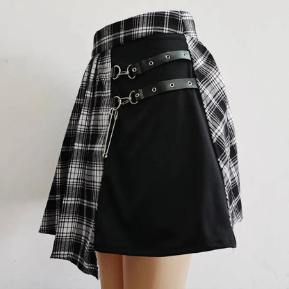 FICHOR Mall Goth Gothic Lace Ruffle Mini Skirts Womens Harajuku Fairy Grunge Pink Plaid Pleated Skirt Japanese Lolita Streetwear - SS69