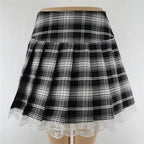 FICHOR Mall Goth Gothic Lace Ruffle Mini Skirts Womens Harajuku Fairy Grunge Pink Plaid Pleated Skirt Japanese Lolita Streetwear - SS69