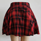FICHOR Mall Goth Gothic Lace Ruffle Mini Skirts Womens Harajuku Fairy Grunge Pink Plaid Pleated Skirt Japanese Lolita Streetwear - SS69