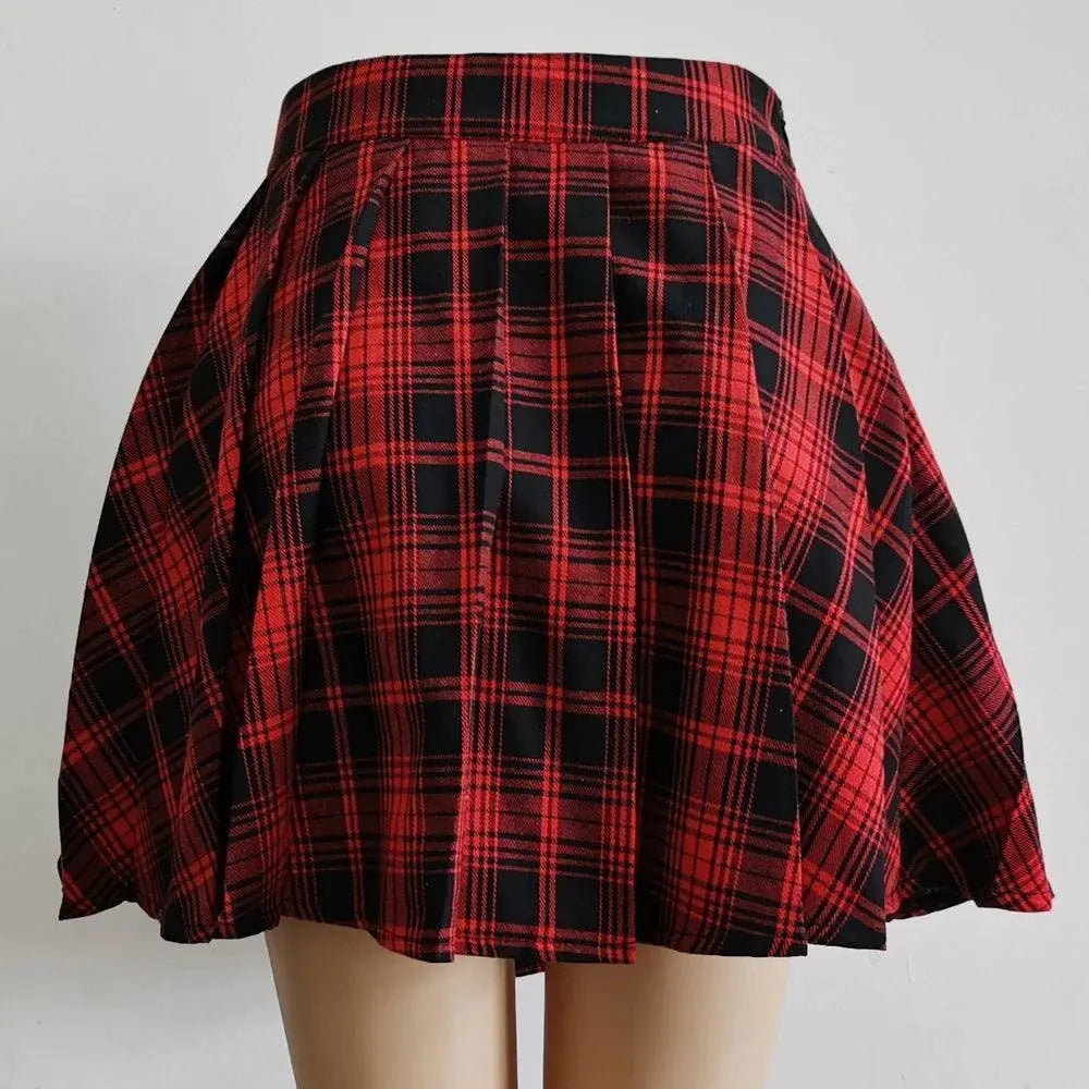 FICHOR Mall Goth Gothic Lace Ruffle Mini Skirts Womens Harajuku Fairy Grunge Pink Plaid Pleated Skirt Japanese Lolita Streetwear - SS69