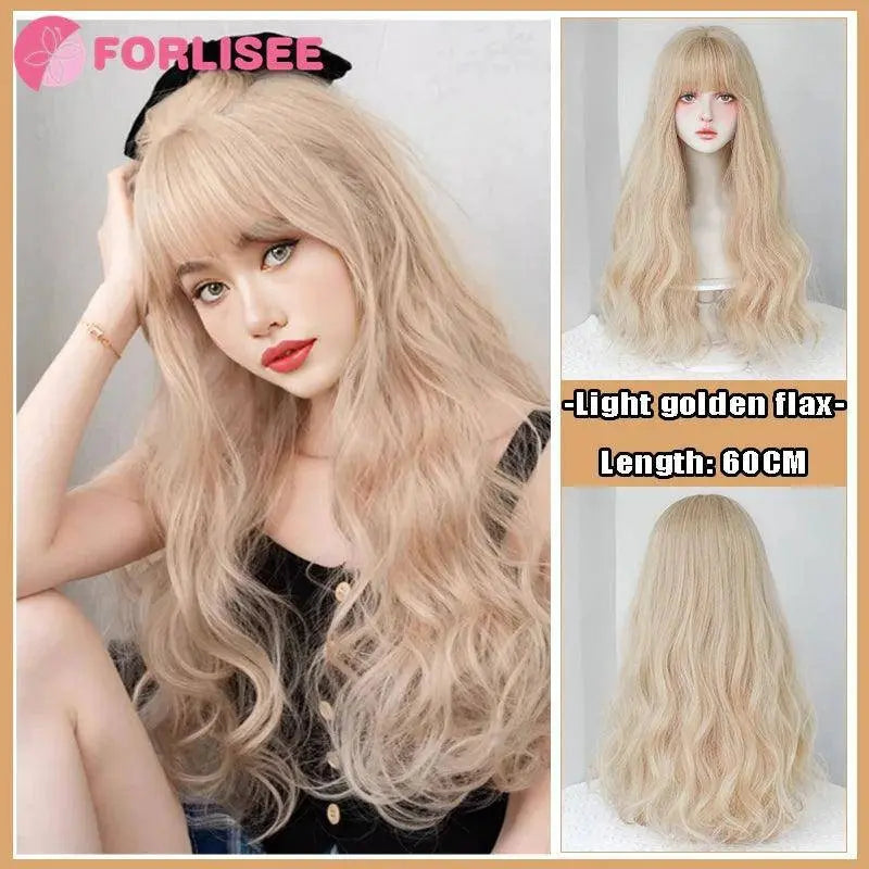 FORLISEE Highlighted Black And Pink Long Straight Hair With Bangs Synthetic Cosplay Lolita Sweet And Cute Hot Girl JK Daily Wig SS69