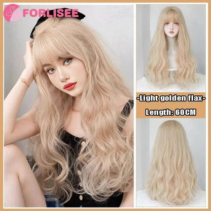 FORLISEE Highlighted Black And Pink Long Straight Hair With Bangs Synthetic Cosplay Lolita Sweet And Cute Hot Girl JK Daily Wig SS69