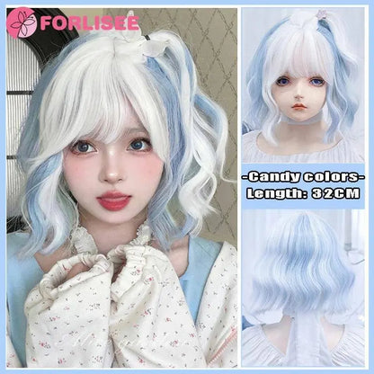 FORLISEE Highlighted Black And Pink Long Straight Hair With Bangs Synthetic Cosplay Lolita Sweet And Cute Hot Girl JK Daily Wig SS69