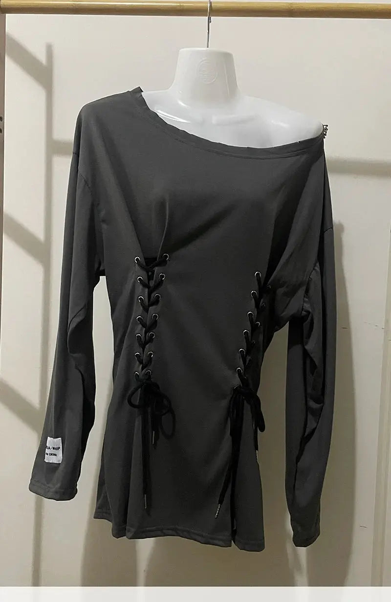 Fairycore Grunge Corset Dress Long Sleeve Women Aesthetic Y2k Fairy Goth Clothes Kawaii Bandage Bodycon Dresses Spring Autumn SS69