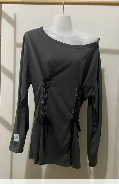 Fairycore Grunge Corset Dress Long Sleeve Women Aesthetic Y2k Fairy Goth Clothes Kawaii Bandage Bodycon Dresses Spring Autumn SS69