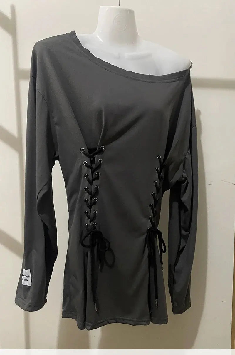 Fairycore Grunge Corset Dress Long Sleeve Women Aesthetic Y2k Fairy Goth Clothes Kawaii Bandage Bodycon Dresses Spring Autumn SS69