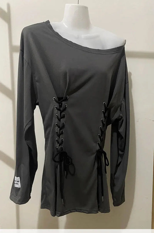 Fairycore Grunge Corset Dress Long Sleeve Women Aesthetic Y2k Fairy Goth Clothes Kawaii Bandage Bodycon Dresses Spring Autumn SS69