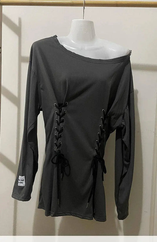 Fairycore Grunge Corset Dress Long Sleeve Women Aesthetic Y2k Fairy Goth Clothes Kawaii Bandage Bodycon Dresses Spring Autumn SS69