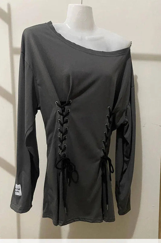 Fairycore Grunge Corset Dress Long Sleeve Women Aesthetic Y2k Fairy Goth Clothes Kawaii Bandage Bodycon Dresses Spring Autumn SS69