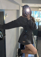 Fairycore Grunge Corset Dress Long Sleeve Women Aesthetic Y2k Fairy Goth Clothes Kawaii Bandage Bodycon Dresses Spring Autumn SS69