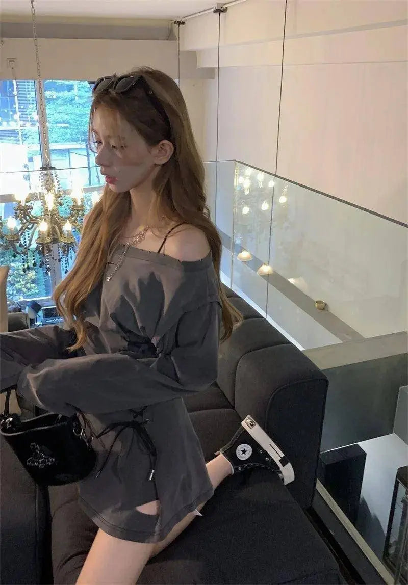 Fairycore Grunge Corset Dress Long Sleeve Women Aesthetic Y2k Fairy Goth Clothes Kawaii Bandage Bodycon Dresses Spring Autumn SS69