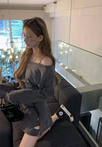 Fairycore Grunge Corset Dress Long Sleeve Women Aesthetic Y2k Fairy Goth Clothes Kawaii Bandage Bodycon Dresses Spring Autumn SS69
