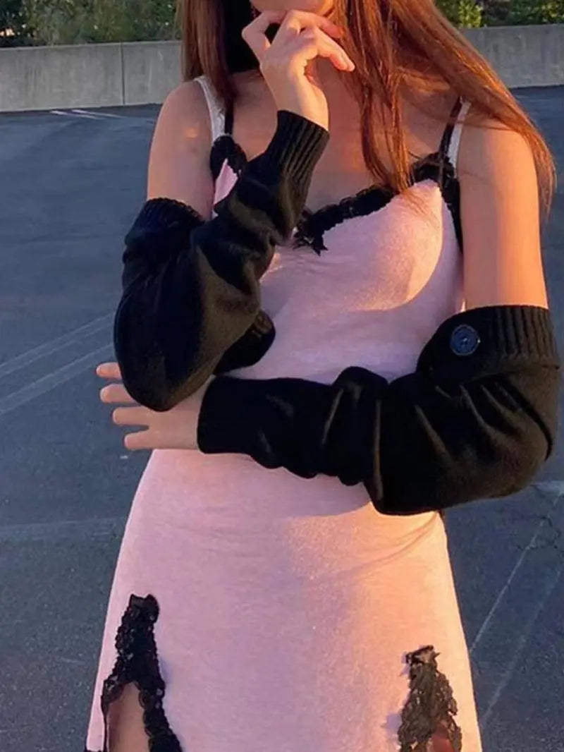 Fairycore Y2K Pink Dress Women Sexy E-Girl Lace Patchwork - SS69