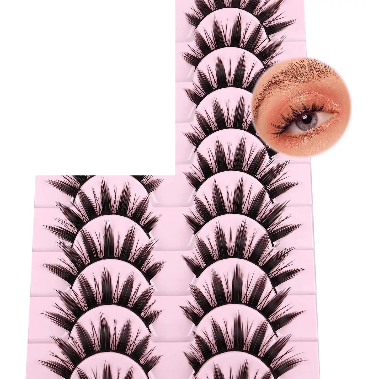 False Eyelashes 10 Pairs Manga  Japanese Style Anime Thick Natural Look 16 MM Spiky 8D - SS69