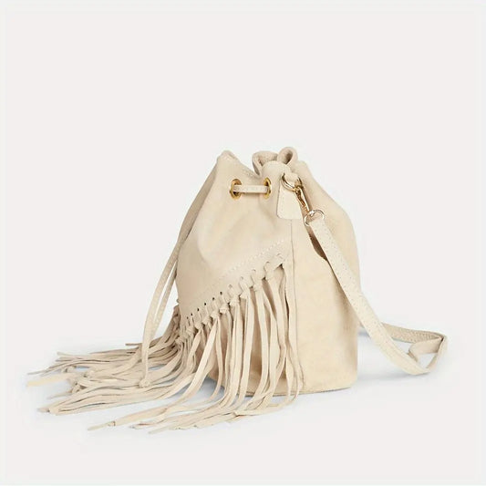 Fashion Fringe Crossbody Bag With Drawstring Closure And Tassel Accent For Vacation And Beach Use - SS69